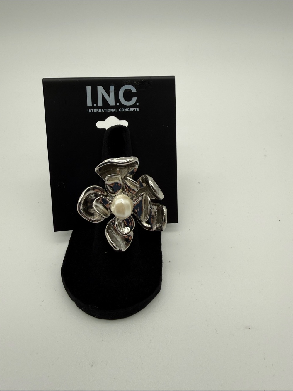 INC International Concepts Silver-Tone Flower Brooch with Pearl Center